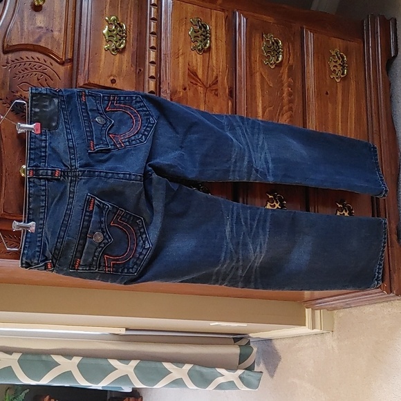 True Religion Mens Ricky Straight Leg Distressed Jeans with Flap, Style M859NWY1 - Picture 8 of 16